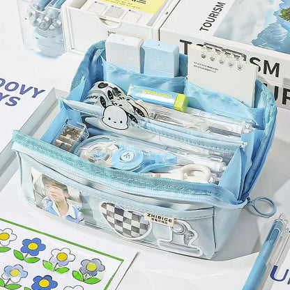 Clear Pencil Case with 10 Pockets
