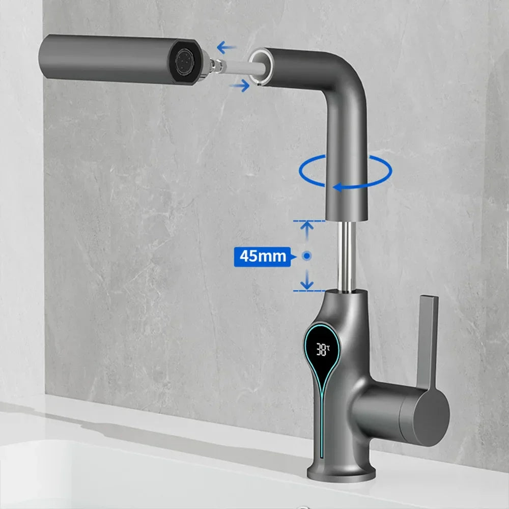 Modern Faucet with Digital Display and Adjustable Spray