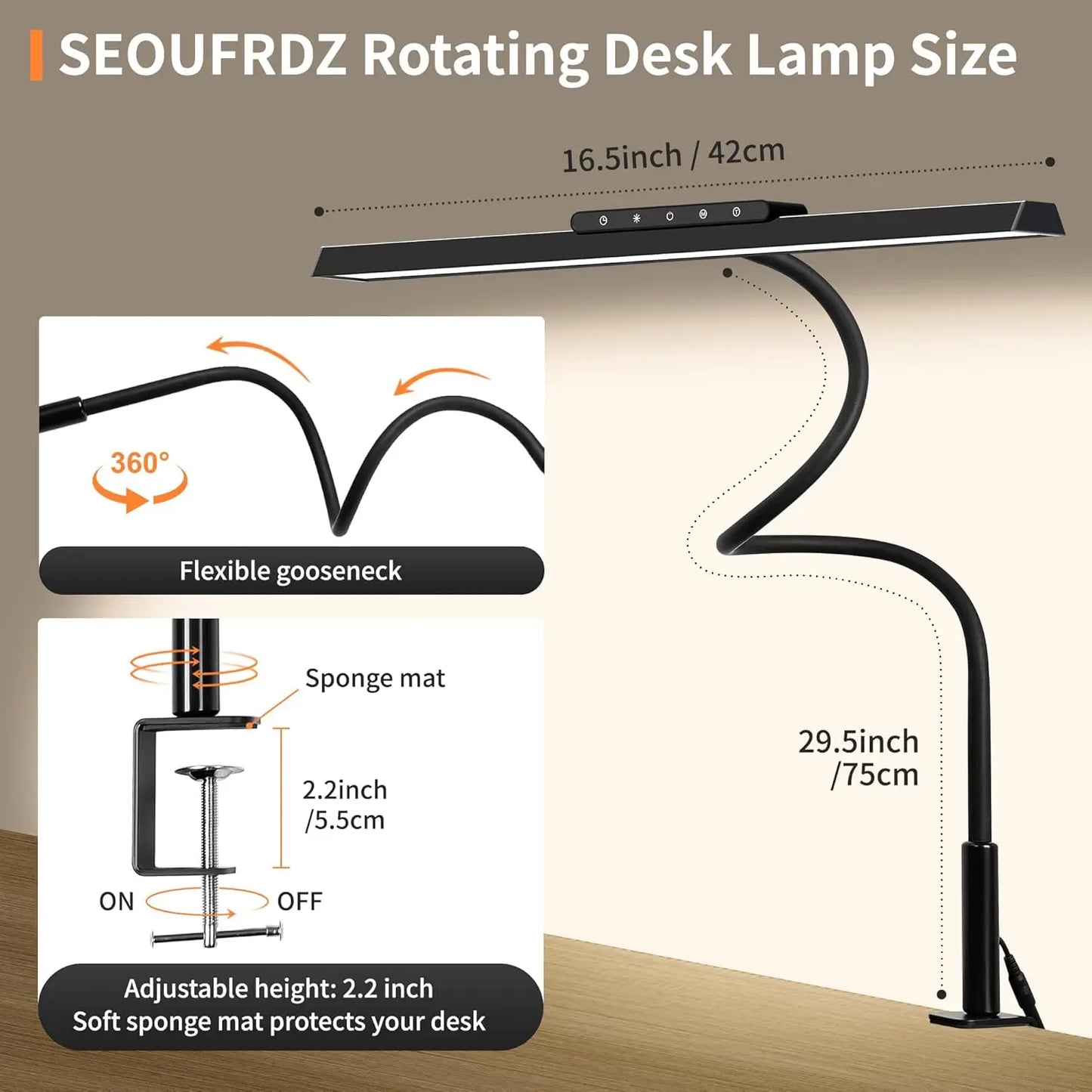 Bright LED Clamp Desk Lamp with Wide Lighting