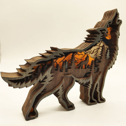 Glowing Wooden Wolf Figurine Decor