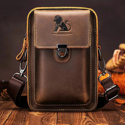 Practical Men's Leather Belt Bag with Adjustable Strap - Fesara
