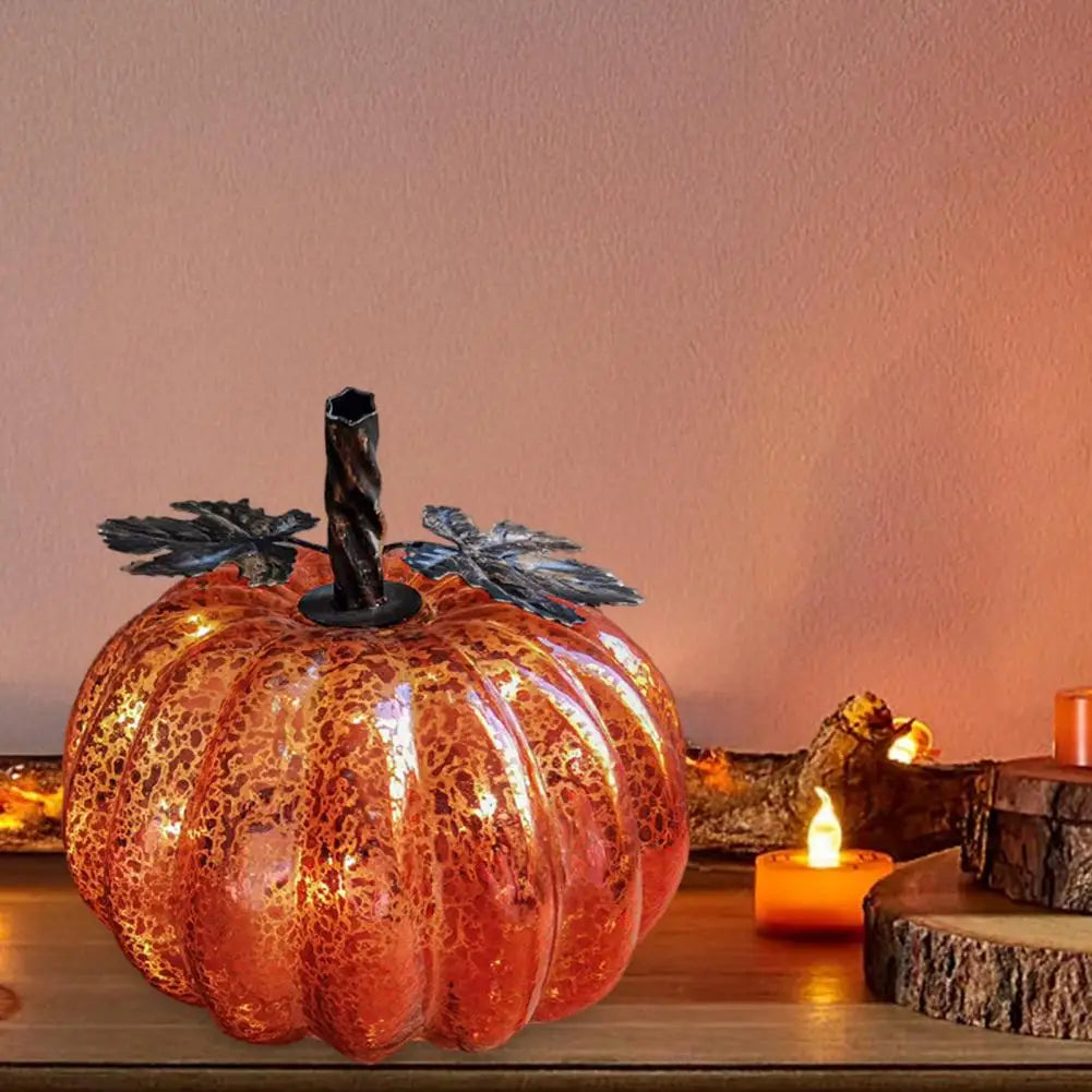 Glowing Glass Pumpkin Decor, LED Autumn Light