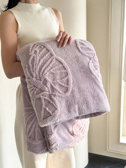 Cozy Plush Blanket with 3D Floral Pattern