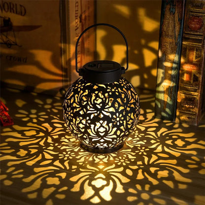 Solar Powered Hanging Garden Lantern with Iron Decor - Fesara