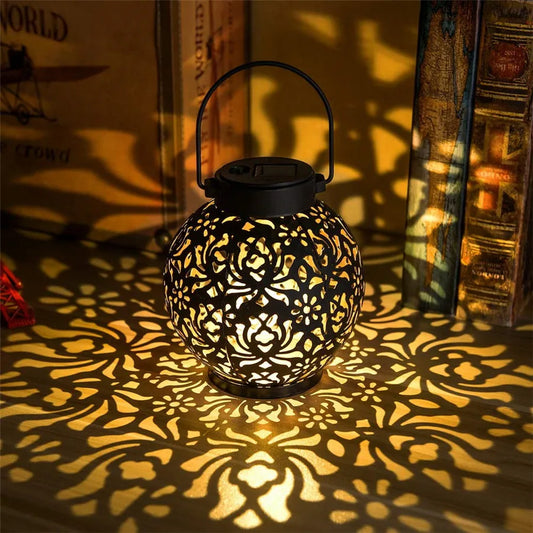 Solar Powered Hanging Garden Lantern with Iron Decor - Fesara