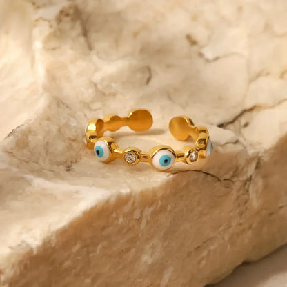 Delicate Evil Eye Diamond Adjustable Ring - Fesara
