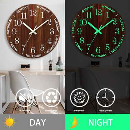 Rustic Wooden Glow Quiet Wall Clock