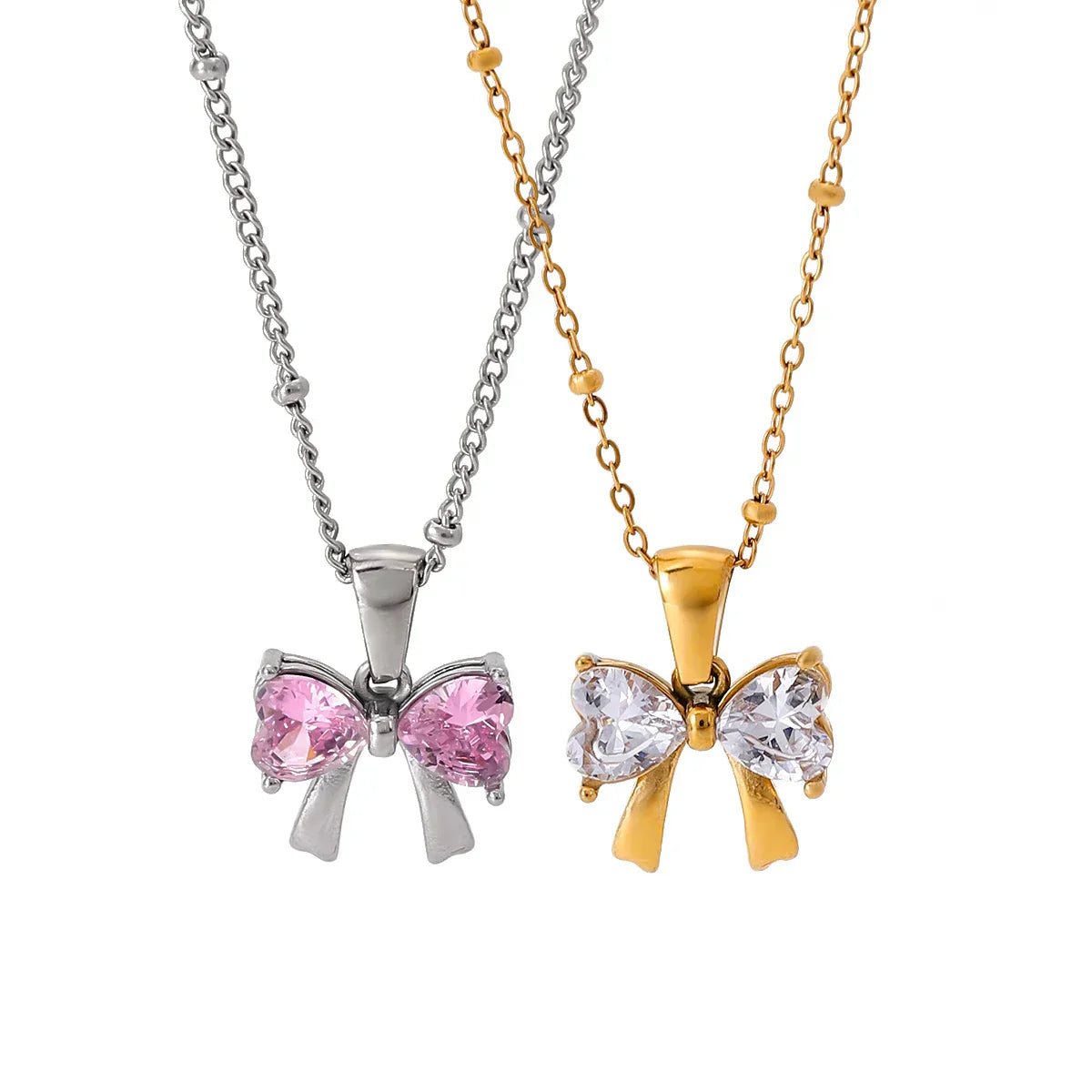 Delicate Women's Bow Diamond Necklace