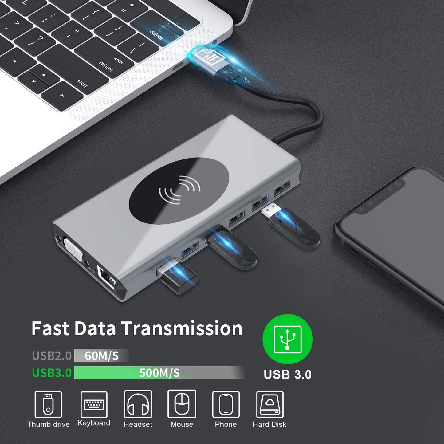 Universal USB-C Wireless Charging Hub Station