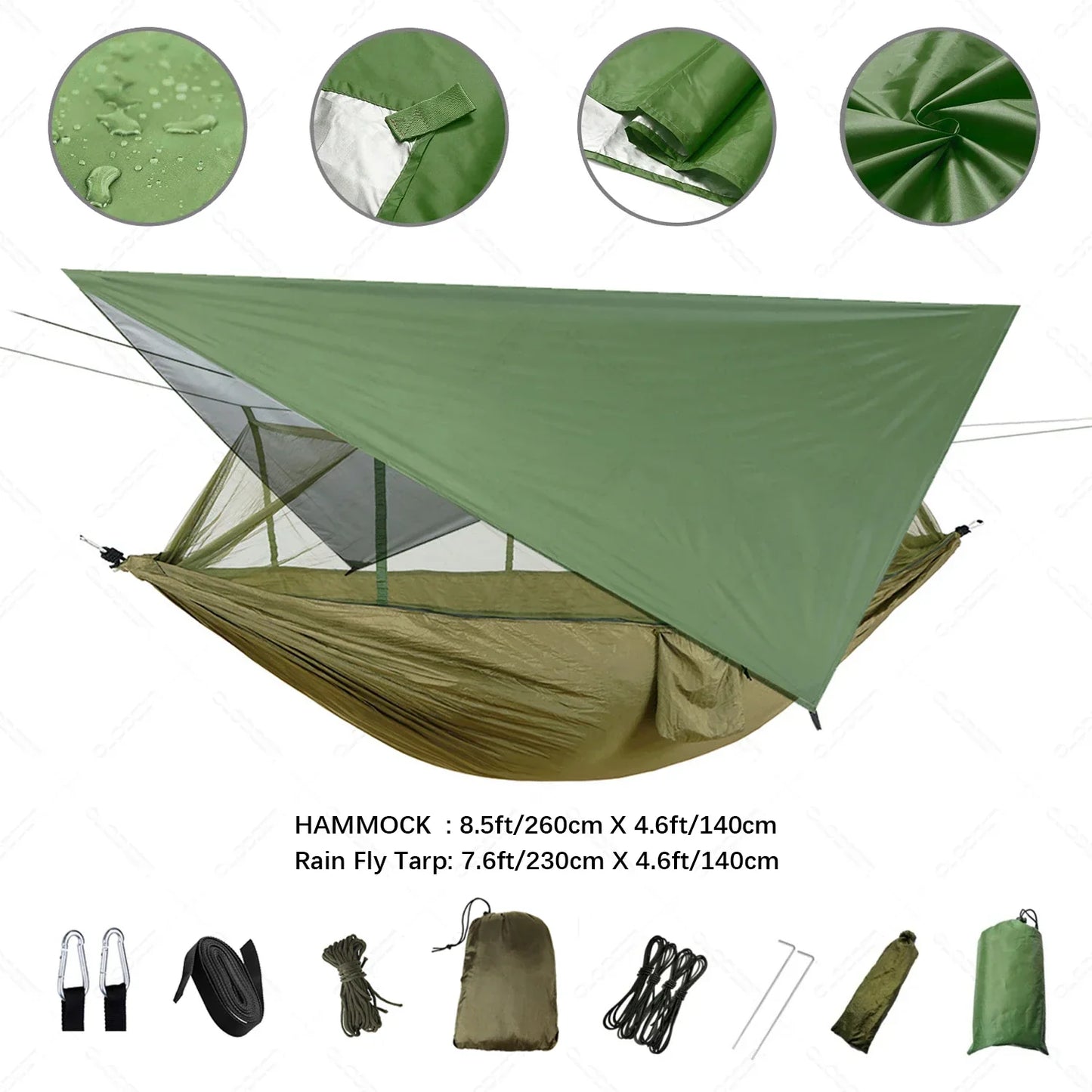 Lightweight Portable Camping Hammock with Bug Net & Rain Fly