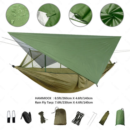 Lightweight Portable Camping Hammock with Bug Net & Rain Fly