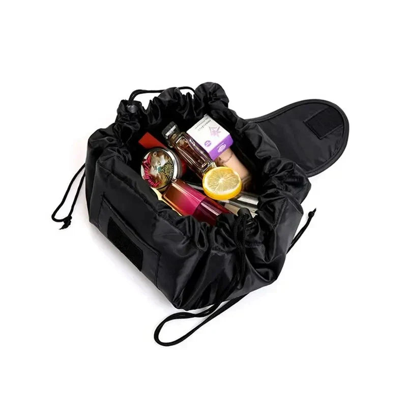Large Black Makeup Storage Bag with Drawstring Closure