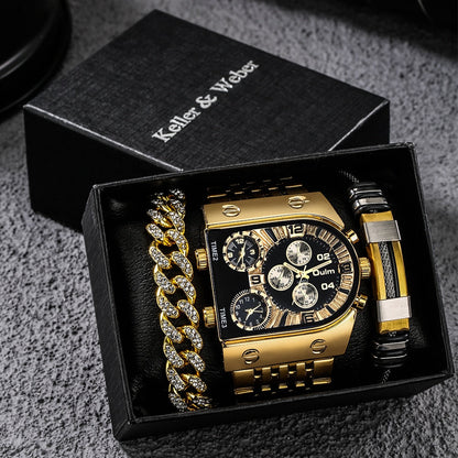Large Face Quartz Men's Watch Executive Gift Set