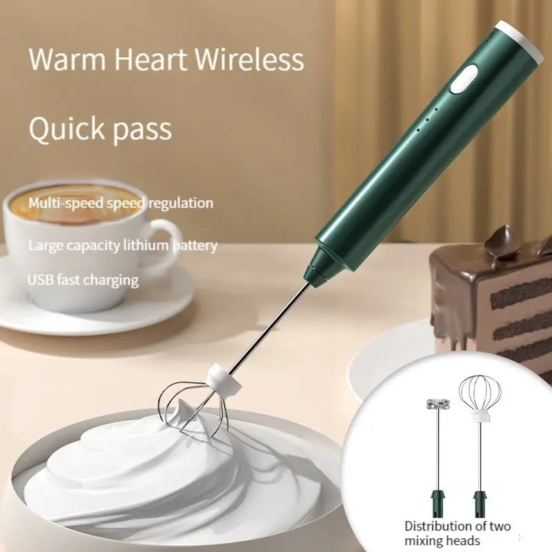 Portable Electric Milk Frother with 2 Interchangeable Tips