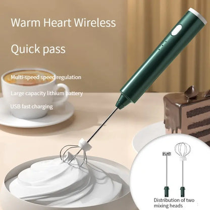 Portable Electric Milk Frother with 2 Interchangeable Tips