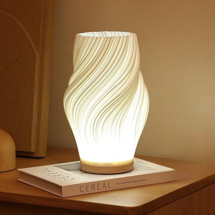 Modern Table Lamp with Sleek Wave Shape and Dimmable Light - Fesara