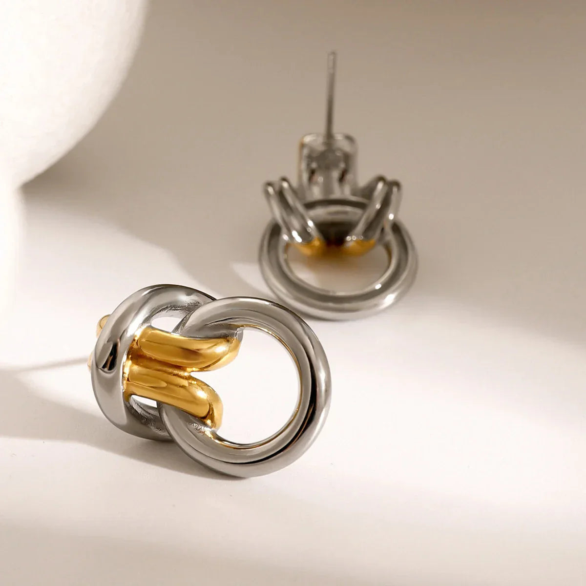 Dual Tone Knot Drop Earrings