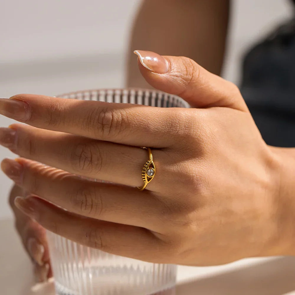 Luxury 18k Gold Diamond Evil Eye Adjustable Ring