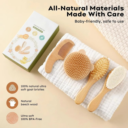 Gentle Wood Baby Hairbrush and Comb Set with Soft Bristles