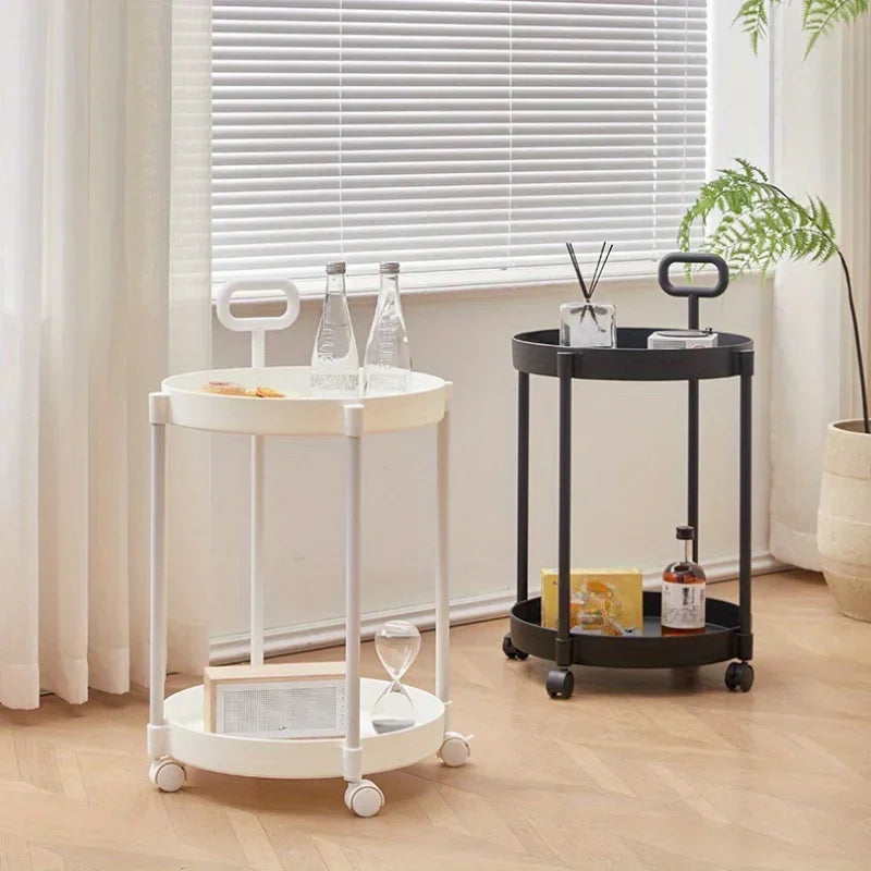 Portable 2-Tier Rolling Side Table with Handle