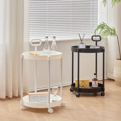Portable 2-Tier Rolling Side Table with Handle
