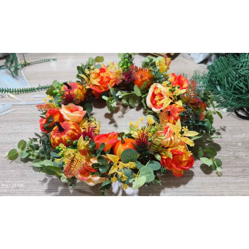 Fall Harvest Door Wreath with Pumpkins and Twigs