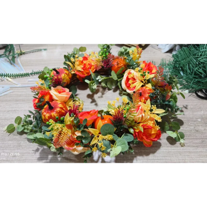 Fall Harvest Door Wreath with Pumpkins and Twigs