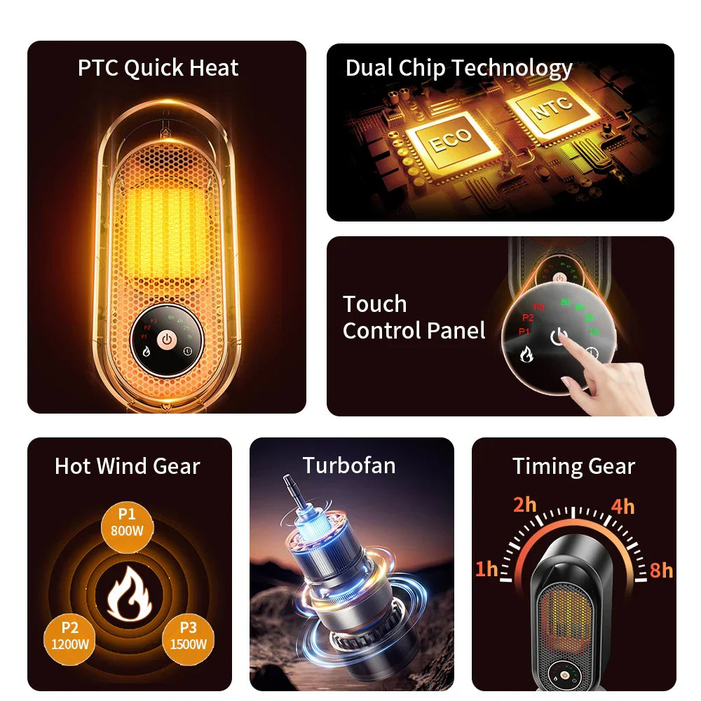 Compact 1000W Personal Space Heater for Home Office