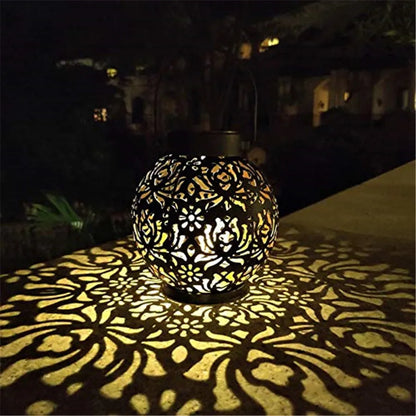 Solar Powered Hanging Garden Lantern with Iron Decor