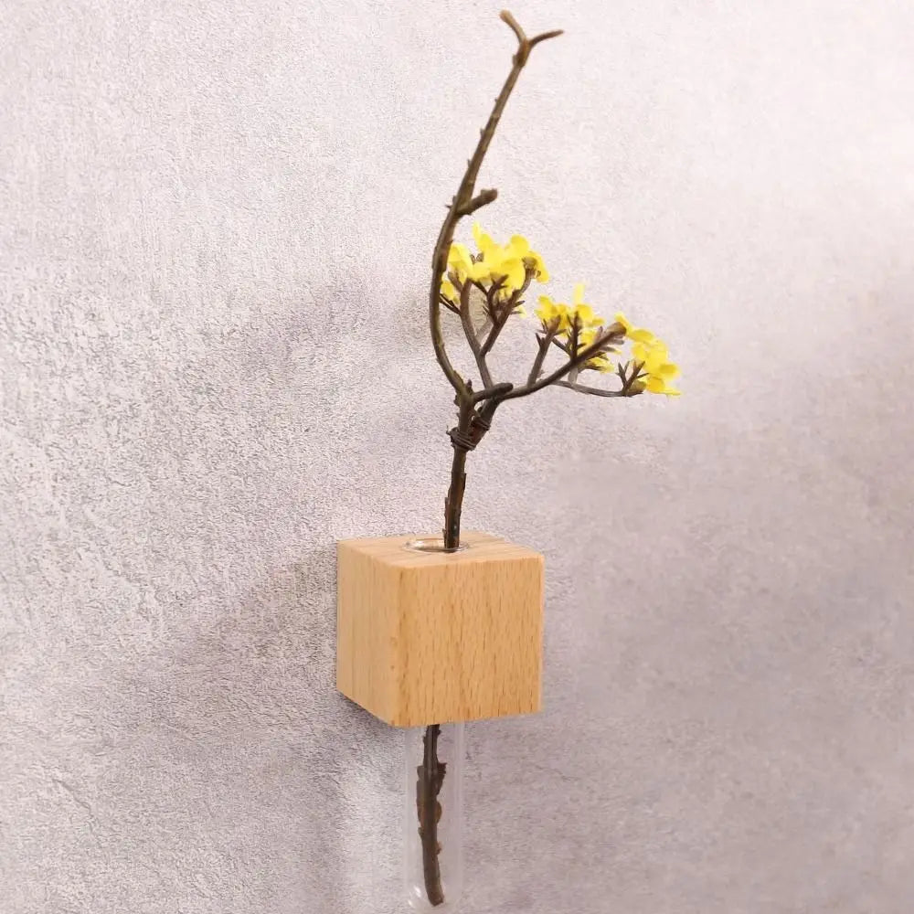 Natural Wood Floral Tube Vase
