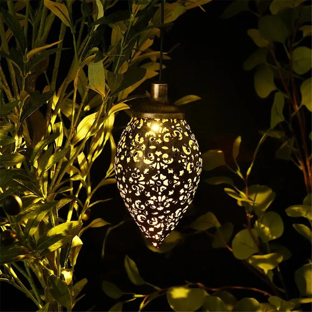 Solar Powered Outdoor Metal Lantern with Projection Effect