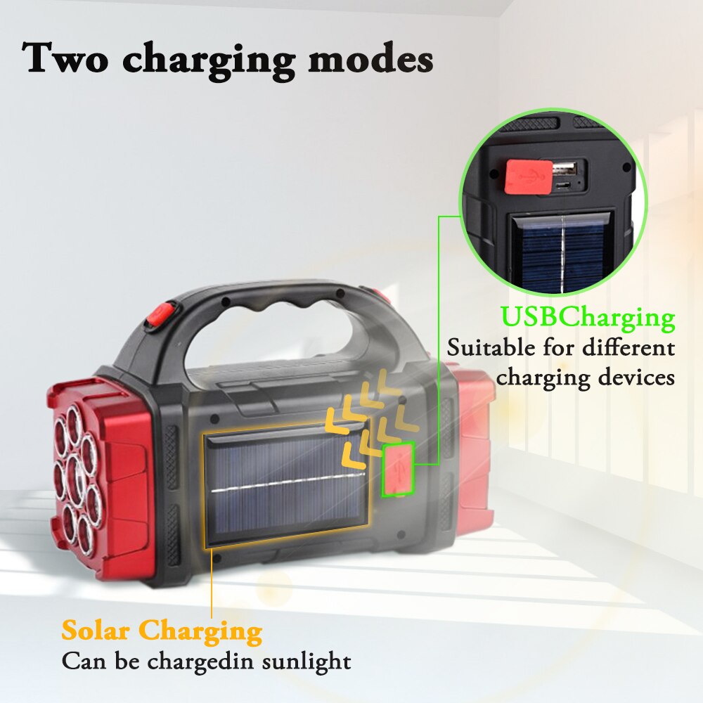 Portable Solar LED Rechargeable Power Bank Flashlight