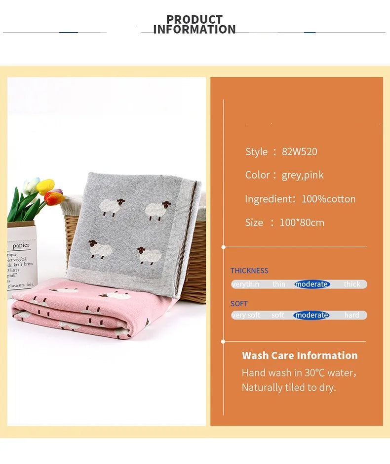 Cozy Baby Blanket with Sheep Design - Plush Stroller Blanket