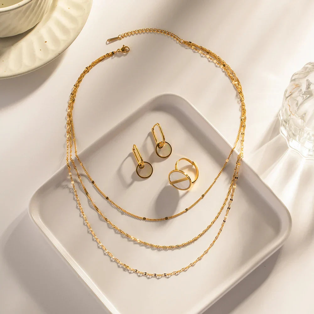 Delicate Gold 3 Layer Chain Necklace Set