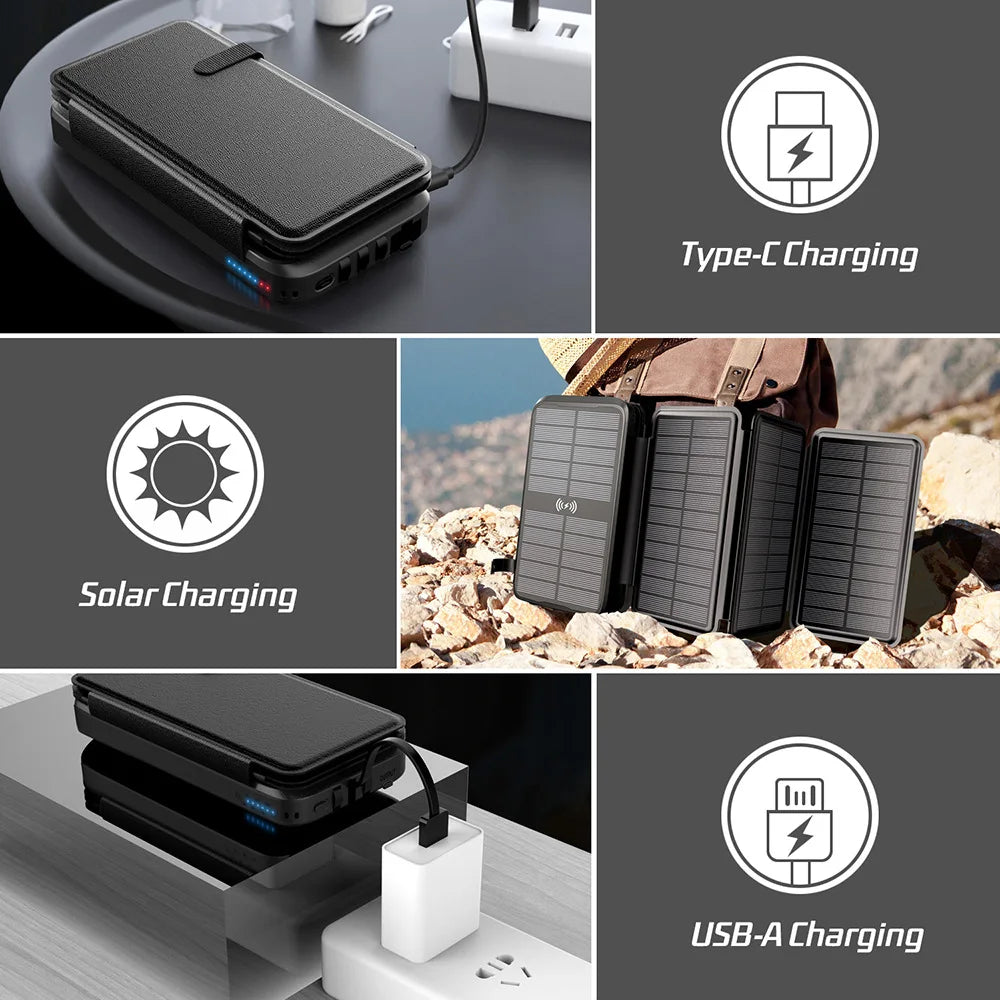 Portable Solar Power Bank 43800mAh Fast Charger