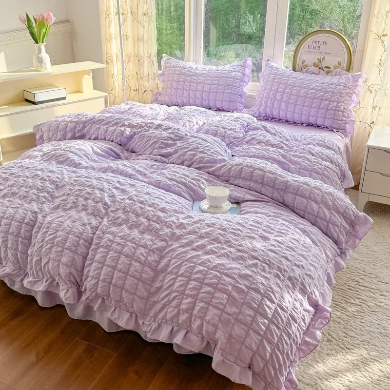 Soft Ruffled Bedroom Duvet Cover Set