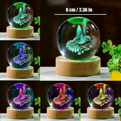 Colorful Crystal Bird Figurine with LED Light Base