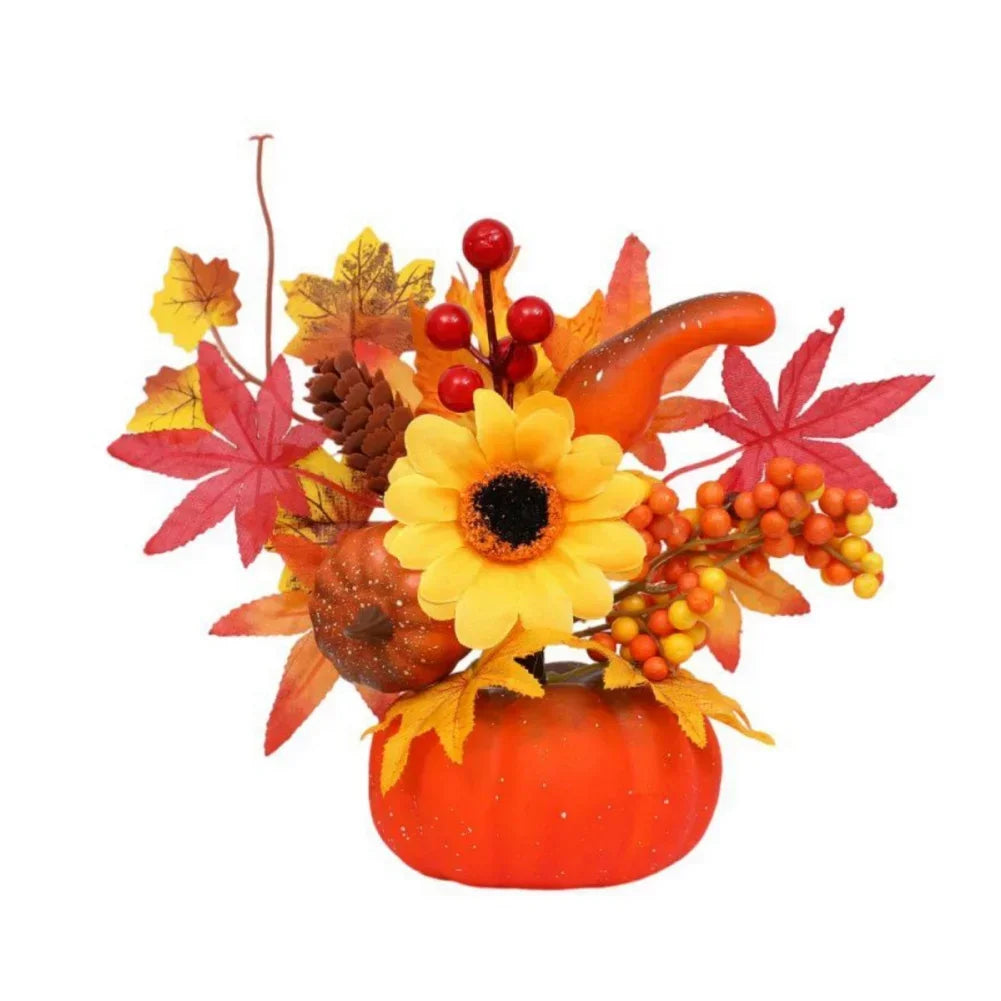 Fall Decorative Pumpkin with Fake Flowers, 25-30cm