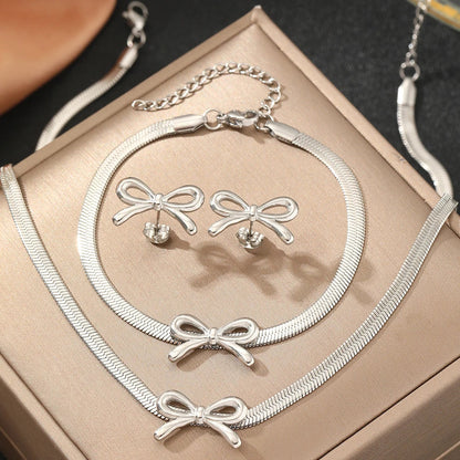 Delicate Bow Herringbone Jewelry Set for Women