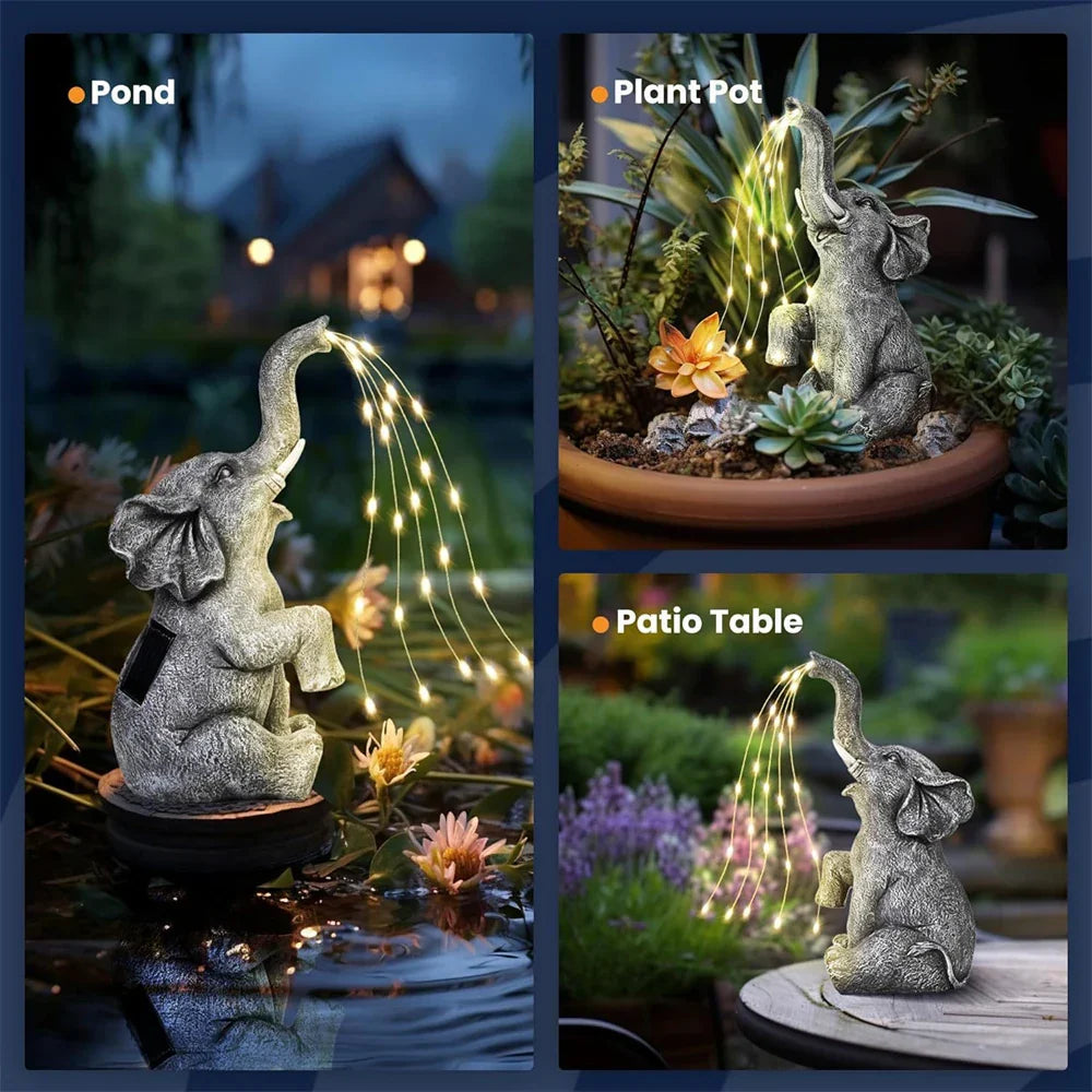 Outdoor Solar Elephant Statue with LED Lights