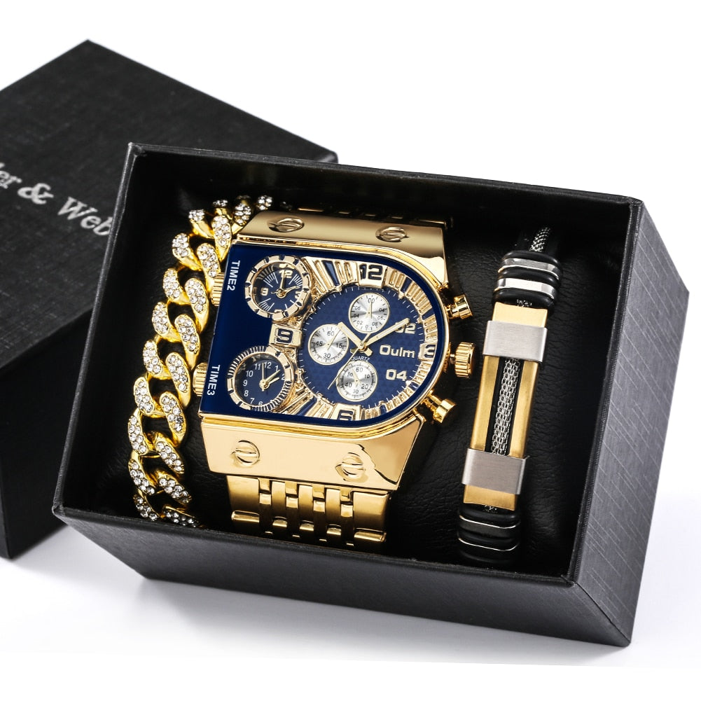Large Face Quartz Men's Watch Executive Gift Set