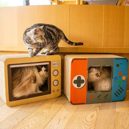 Rustic Wooden Cat Scratch Bed House