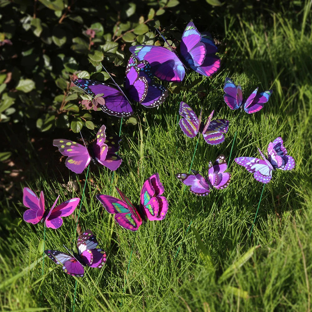 Vibrant Garden Butterfly Decor Set of 10 Water Resistant Stakes - Fesara