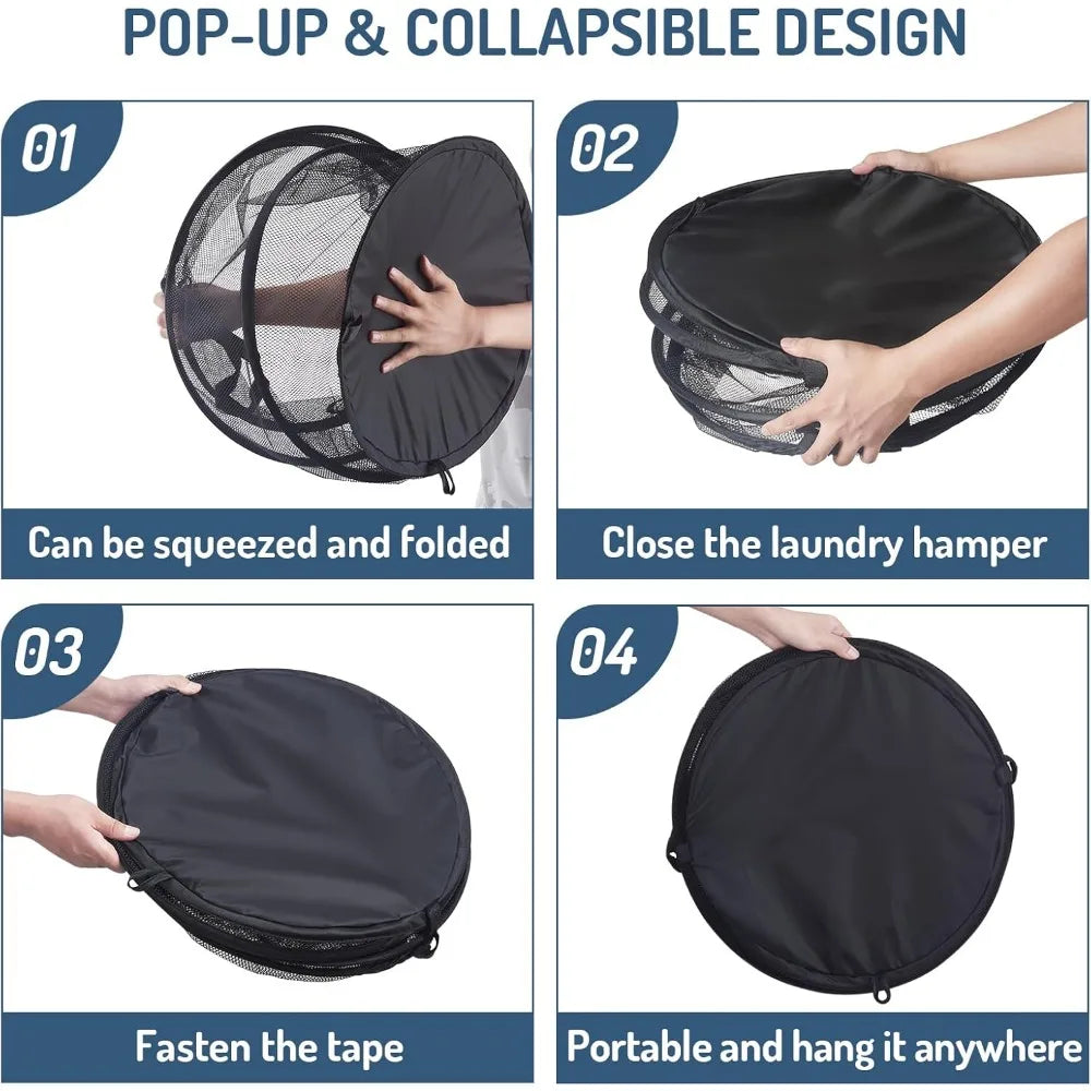 Portable Folding Laundry Hamper with Mesh Panels
