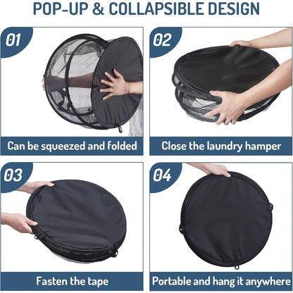 Portable Folding Laundry Hamper with Mesh Panels