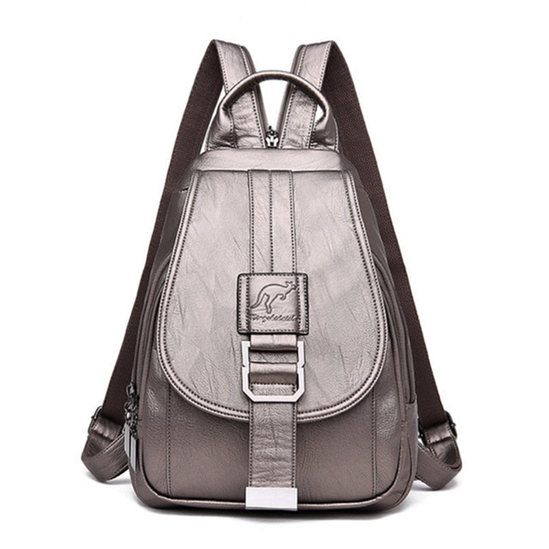 Secure Leather Ladies Backpack - Genuine Soft Sheepskin Rucksack