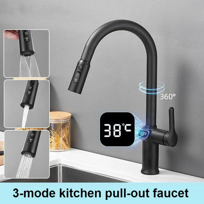 Touch Control Kitchen Faucet with LED Display and Rotating Spout - Fesara