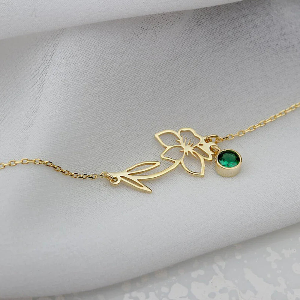 Delicate Birthstone and Flower Charm Bracelet