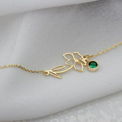 Delicate Birthstone and Flower Charm Bracelet