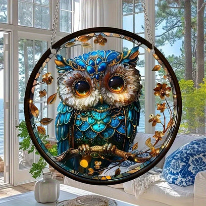 Colorful Owl Glass Window Pendant Decor Gift - Fesara